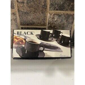 Sakura Set Of Four Black Espresso/Cappuccino Cups/Saucers New In Box
